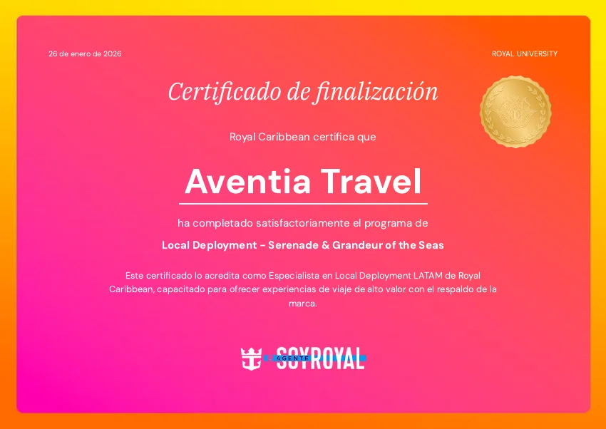 Certificado de Royal Caribbean: Local Deployment: Serenade & Grandeur of the Seas