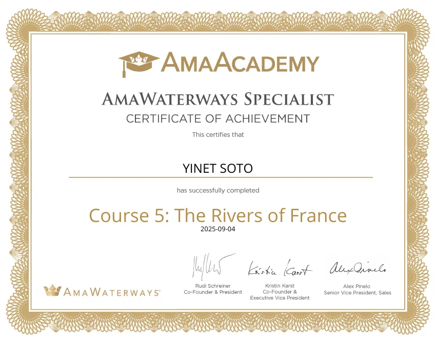 Certificado de AmaWaterways: The Rivers of France