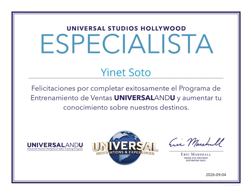 Certificado de Universal Studios Hollywood: Especialista