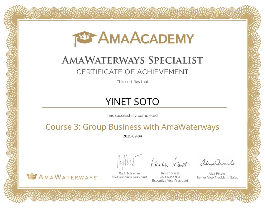 Certificado de AmaWaterways: Group Business
