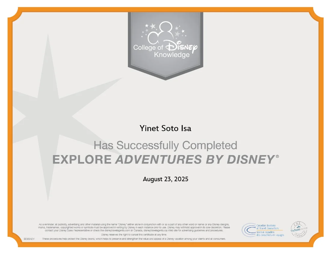 Certificado de Adventures by Disney