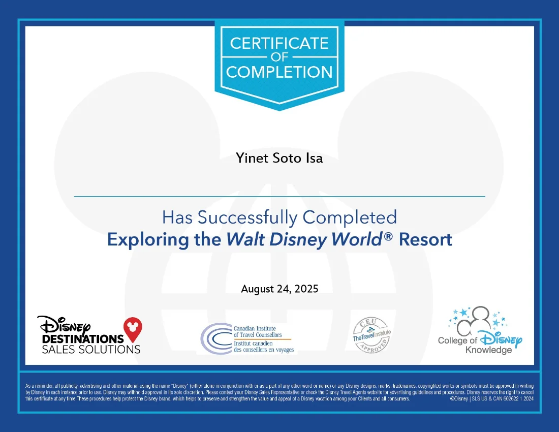 Certificado de Walt Disney World Resort