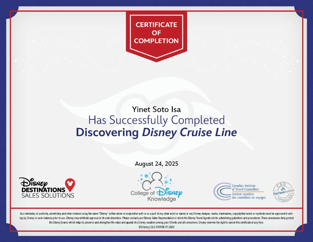 Certificado de Disney Cruise Line