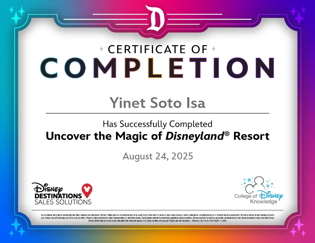 Certificado de Disneyland Resort