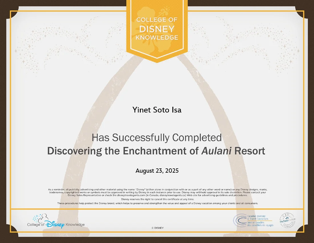 Certificado de Aulani Resort